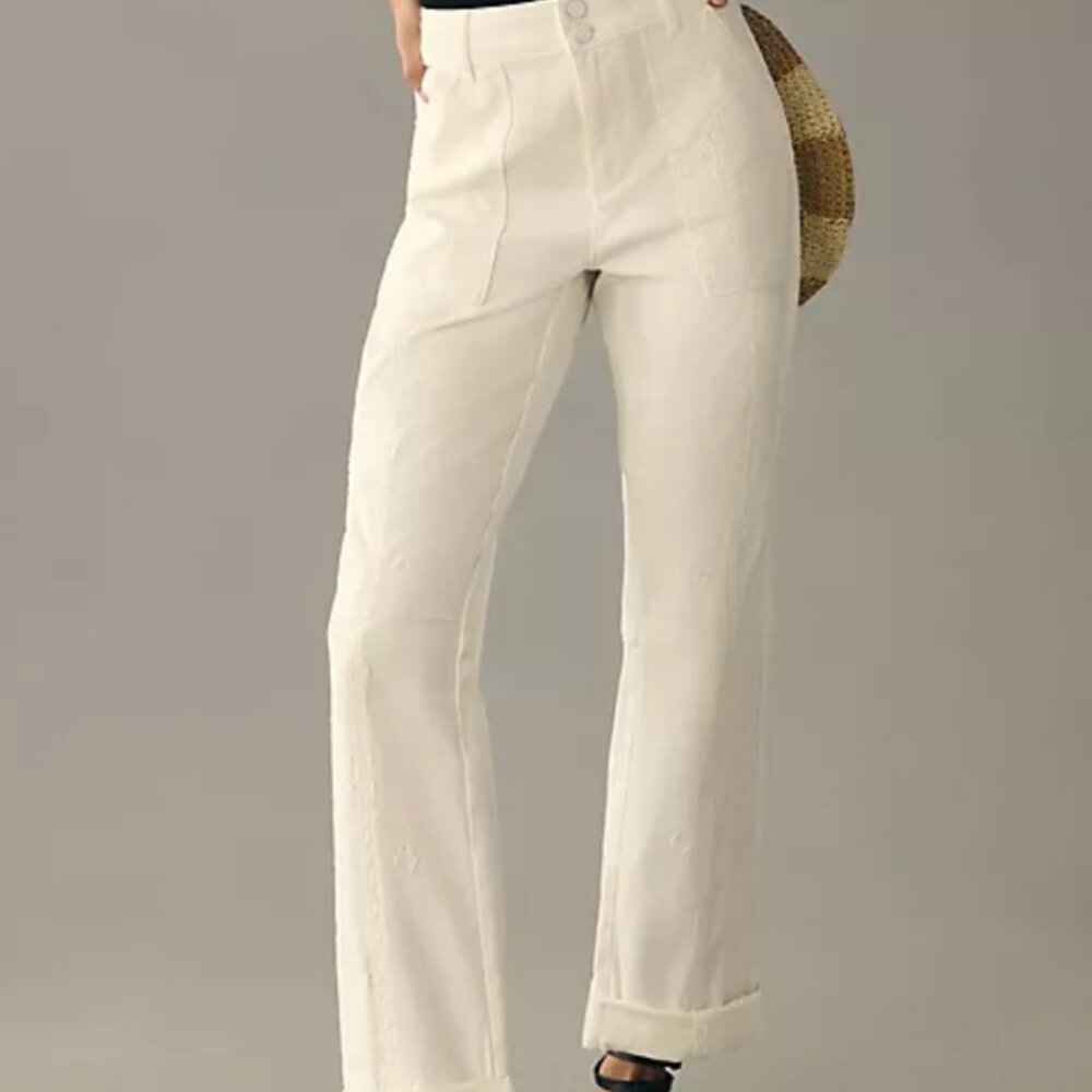 Anthropologie Pilcro Wanderer Relaxed Embroidered Eyelet Pants NWT $148🌸🩷💐